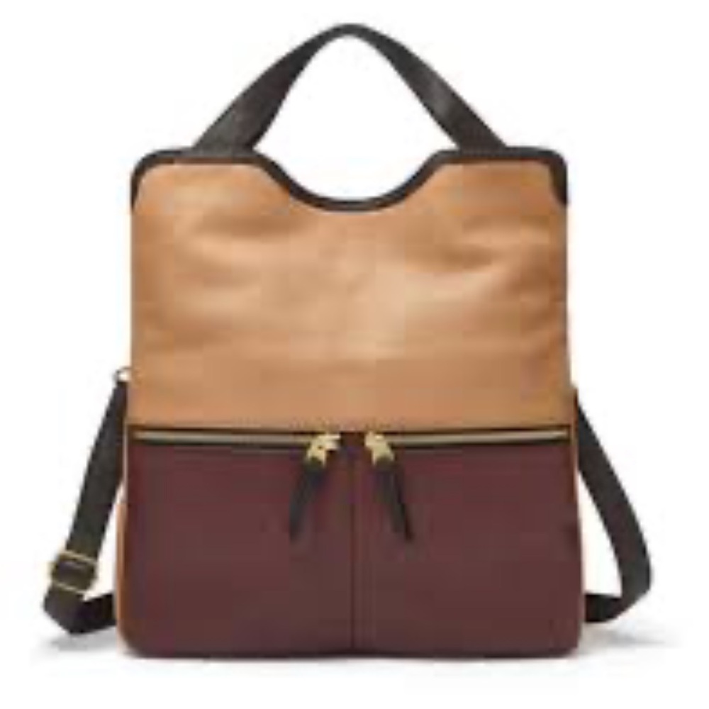 Fossil Erin Colorblock Leather Foldover Convertible Tote Crossbody Bag Large